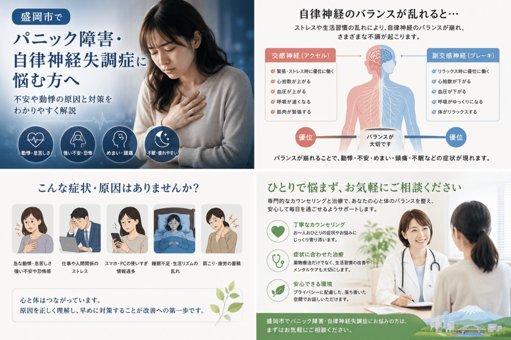 盛岡市 パニック障害 自律神経失調症 不安 動悸 原因 対策