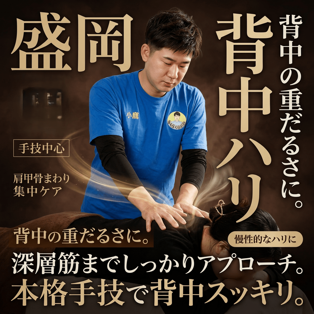 盛岡背中ハリによる背中と肩の筋肉の緊張と血流低下の状態